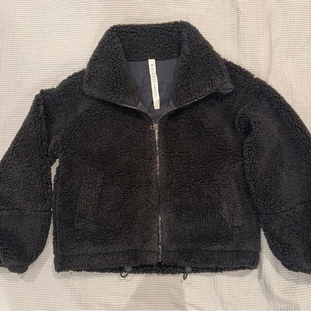 Lululemon 4 Black Cinchable Fleece Zip-Up Teddy Jacket